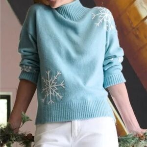 Sundance Light Blue Sweet Snowflake Turtleneck Sweater XS